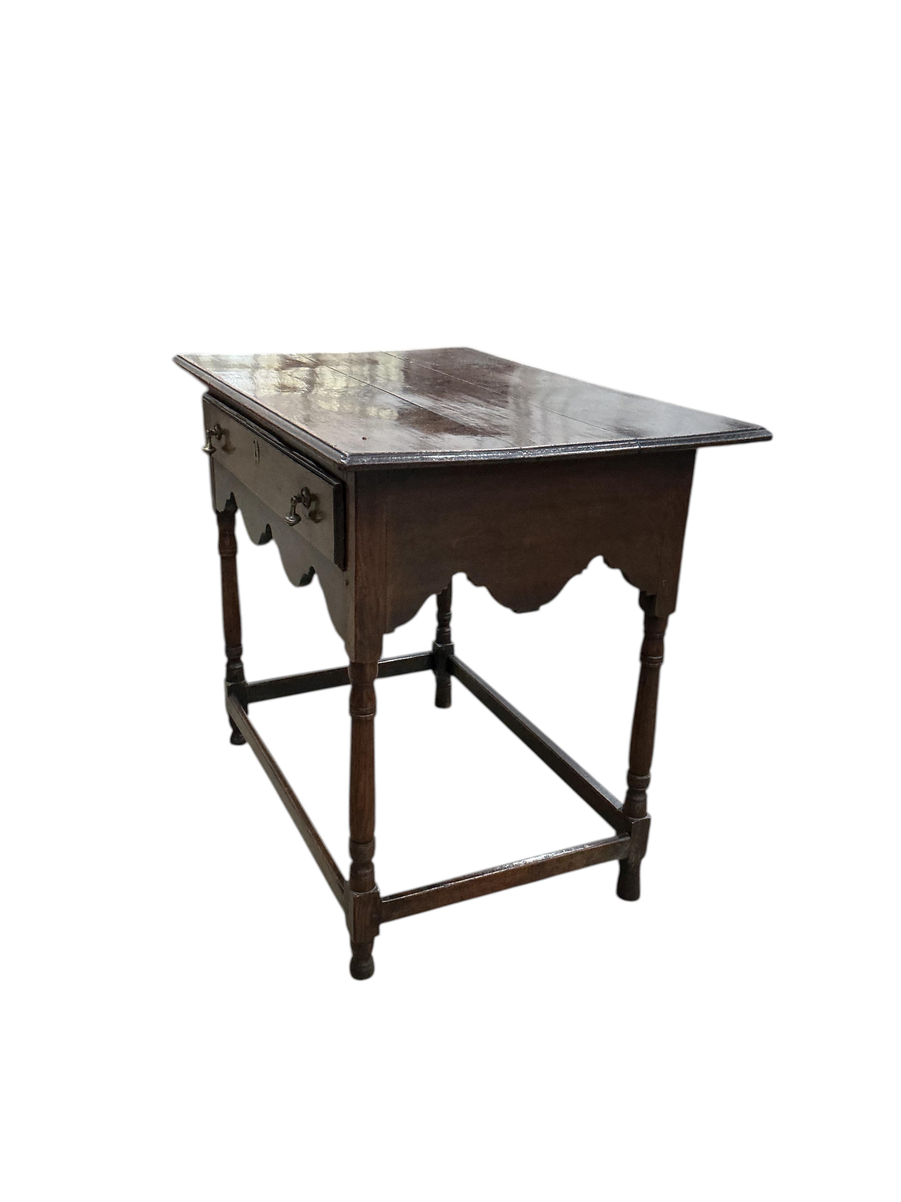 An 18th century oak side table, width 86cm, depth 58cm, height 74cm